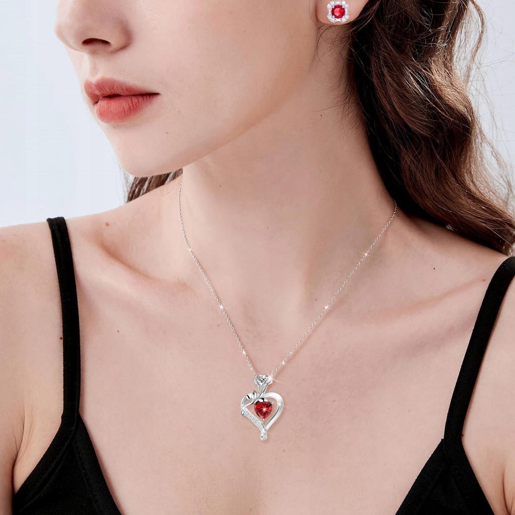 Necklace Pendant Silver Women' Rose Chain Heart CRYSTAL Gift