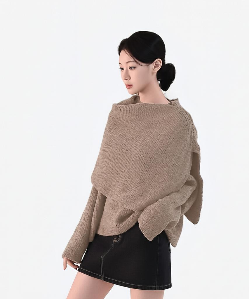 Keulleiseu Seri Loose Fit Cape Layered T-Shirt 2-Piece Set_Ivory