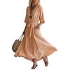 Summer Elegant Minimalist Cotton Linen V-neck Mid-sleeve Solid Color Breathable Waisted Wide Swing Long Dress