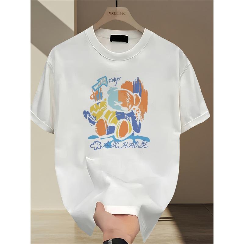 Heavyweight Pure Trendy Print Short-Sleeve T-Shirt for Men, New Summer Casual Versatile Outdoor Sports Breathable Top