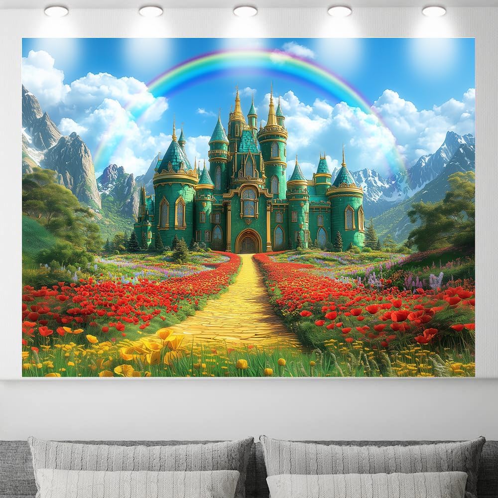 Smaragd Schloss Kulisse Grünes Schloss Frühlingsfee Schloss Regenbogen Hintergrund Party Dekorationen Porträt Foto Booth Requisiten Banner