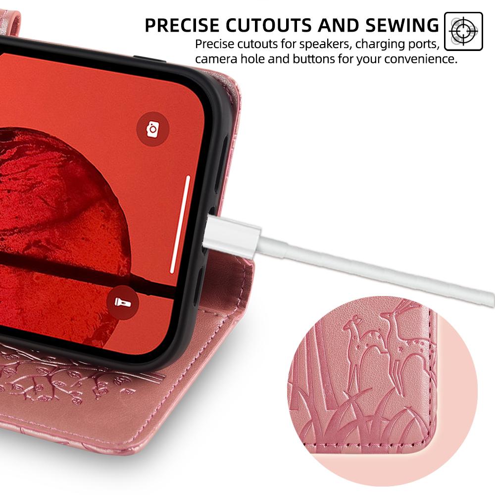 For Samsung Galaxy S23 Phone Case Imprinted Deer Tree Pattern 3 Card Slots Anti-drop Cover