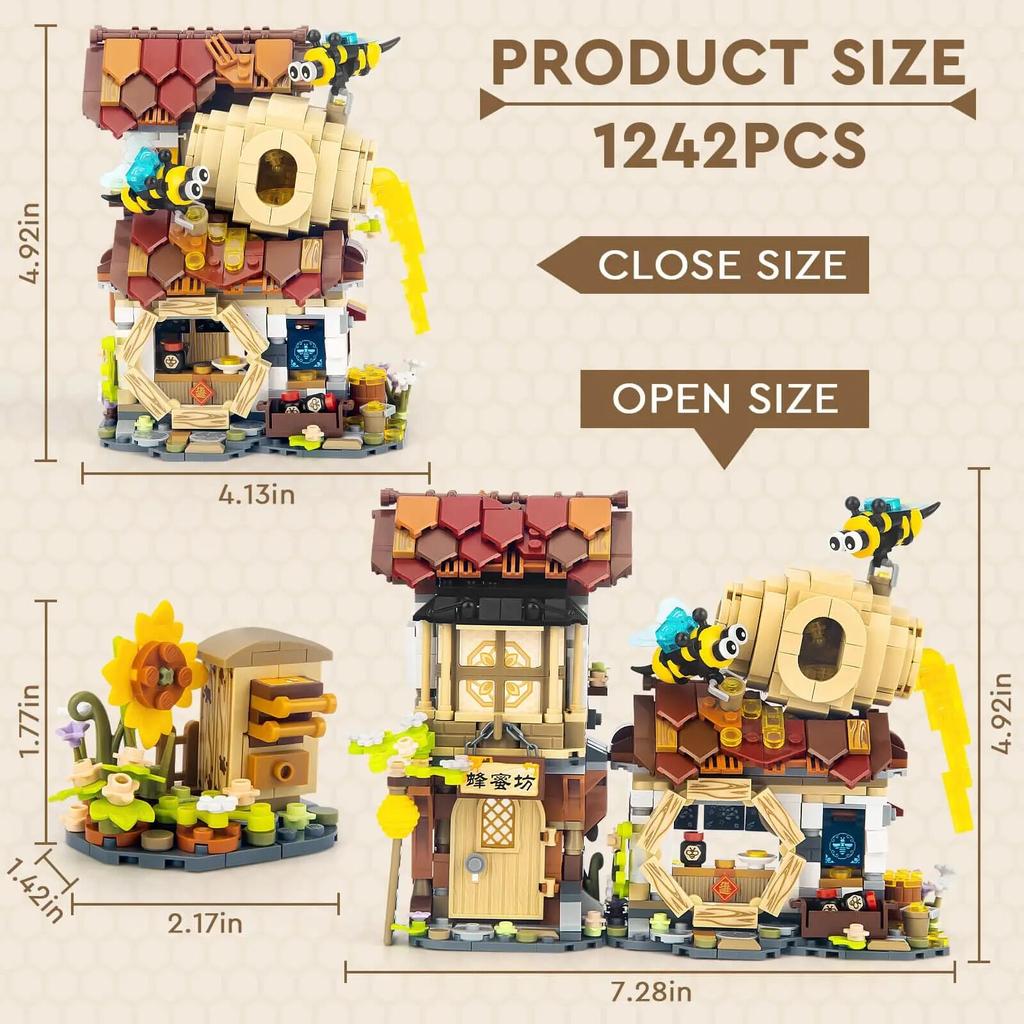 Honey Workshop Mini Building Blocks Creative Farm Street View Japanese Toys House Kits 1242PCS Kids Collection Model,Adults Teen