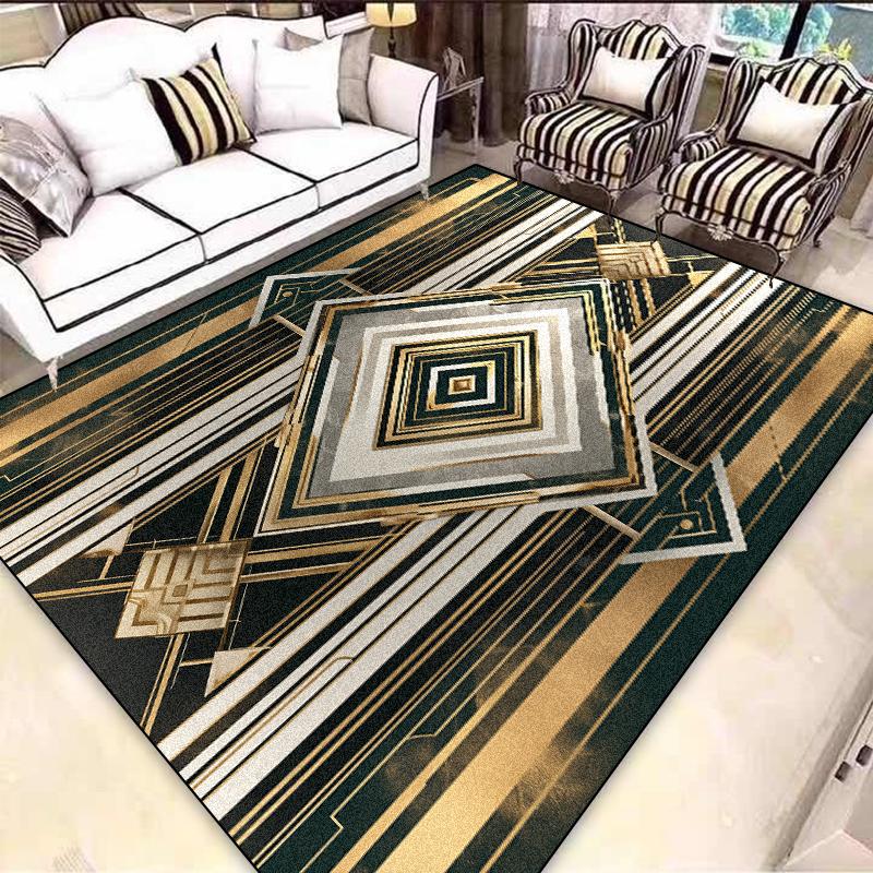 Lehký Luxus Evropský Černo-Zlatý Koberec Dekorace Obývacího Pokoje Koberce do Prostoru Pohovky pro Ložnici Šatnu Protiskluzové Pratelné Podlahové Rohože
