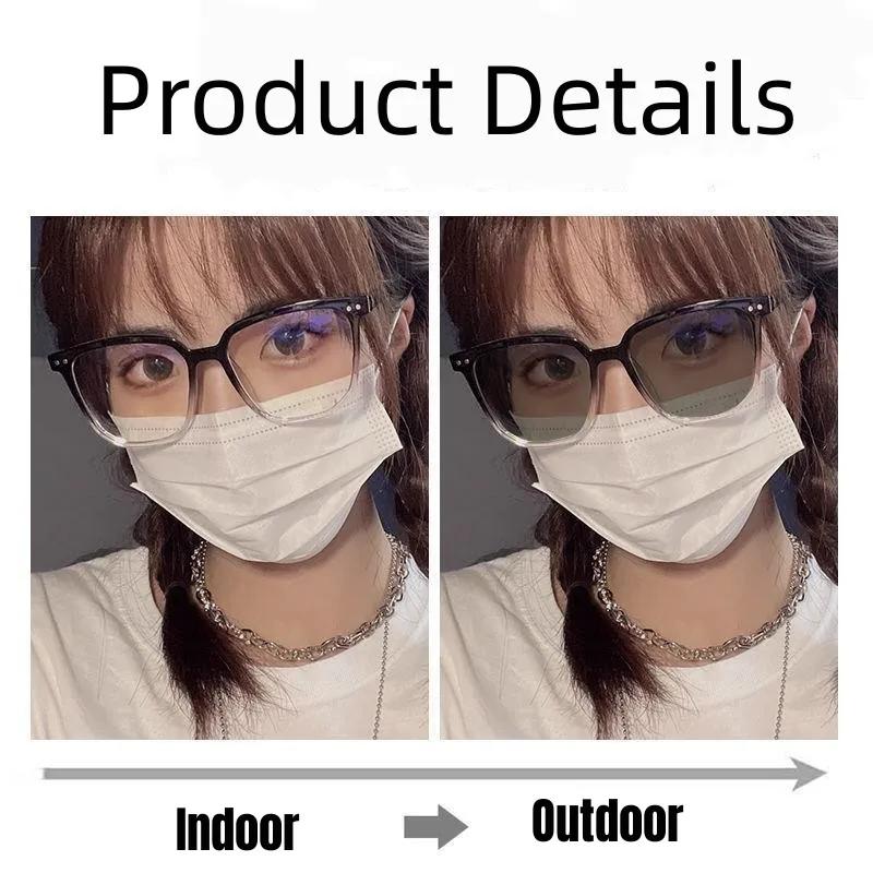 Fashion Pochromic Myopia Glasses Man Woman Square Anti Blue Light Finished Prescription Eyewear Ultralights Retro Glasses
