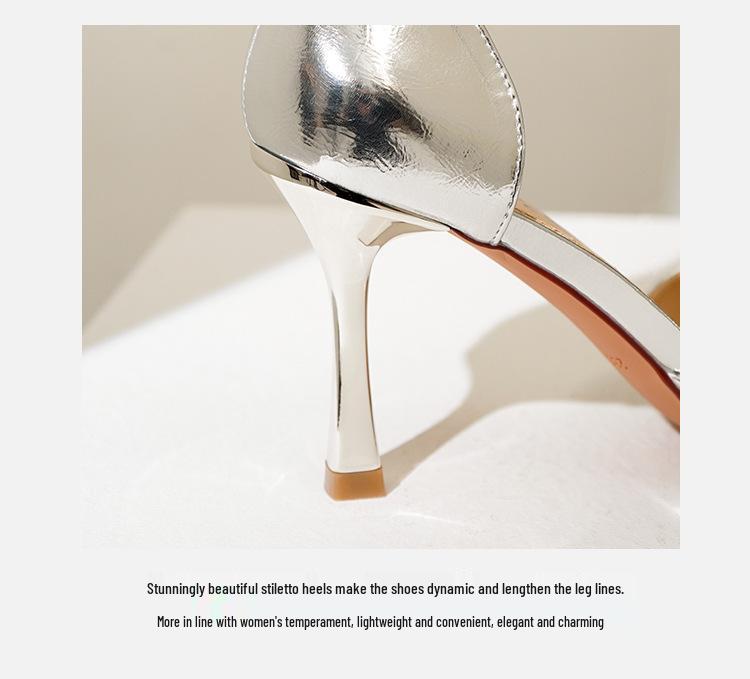 6693-1 Metallic Design One-Strap High Heels - Women's Sexy Pointed Toe Shoes