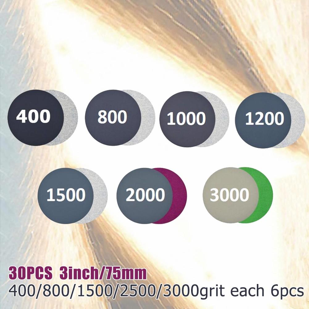 

30pcs Wet Dry Sandpaper Assortment 400-3000 Grit Sanding Disc Waterproof Sand Paper With Hook &Loop Sanding Pad For Wood China Mainland