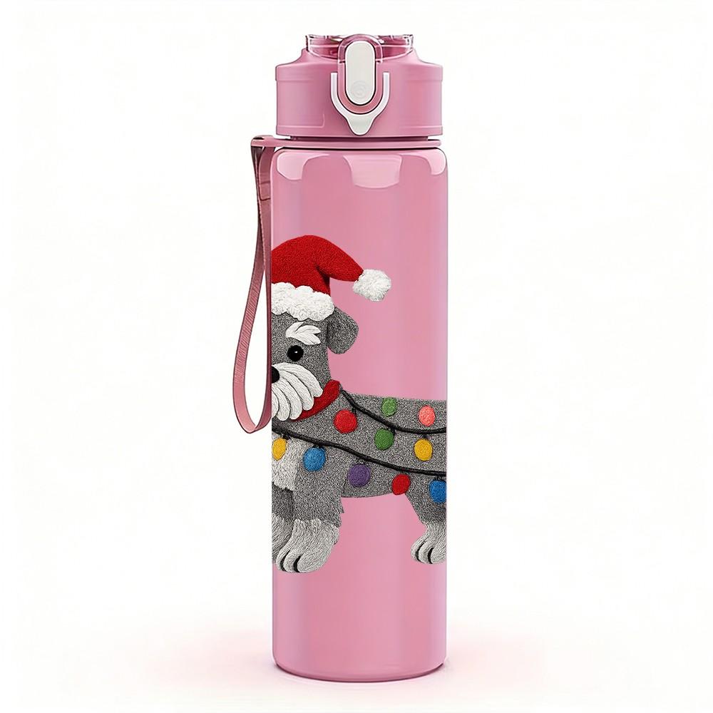 1PC Christmas Scarf Puppy Dog 750ml Color Plastic Sports Water Bottle Leakproof Flip Straw Lid Suitable for Sports Office Home Use