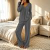 Women's V-Neck Loose Fit Pajama Set with Pants - Color Casual Two-Piece Nightwear