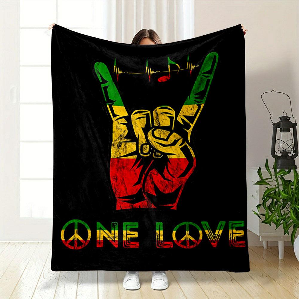 "Rasta Style One Love Hand Sign" Patterned blanket, flannel, suitable for all seasons, home decor, warm and cozy