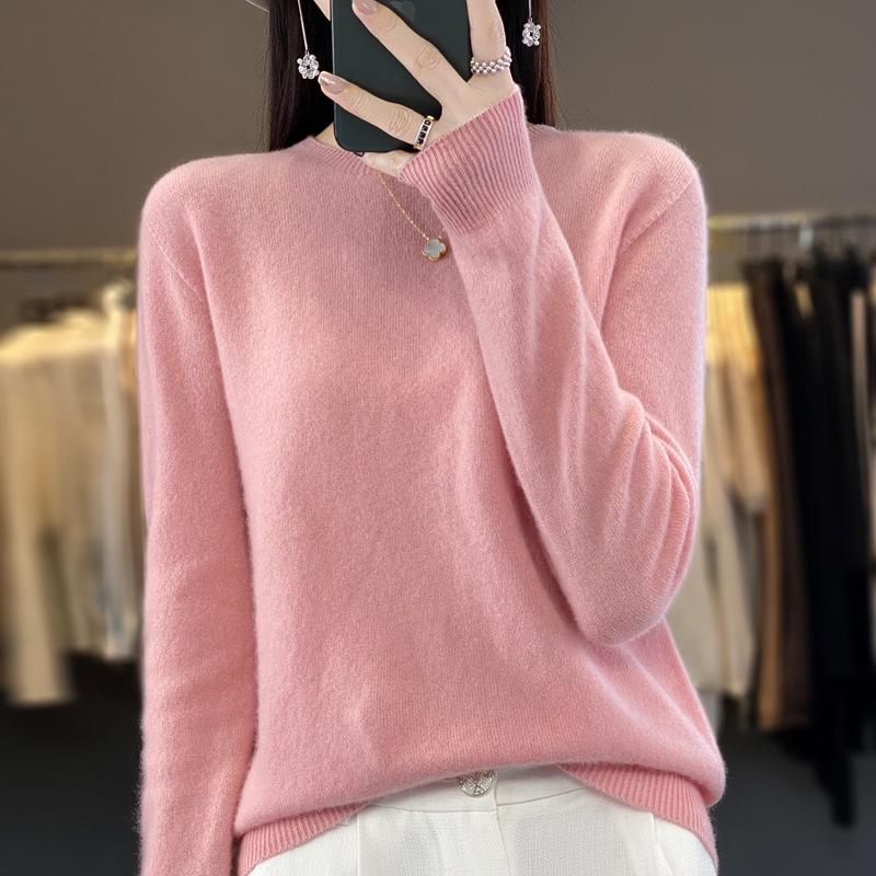 Women's Seamless Wool Cashmere Pullover Sweater - Round Neck, Loose Fit, Popular Seller for Spring, Autumn, & Winter.