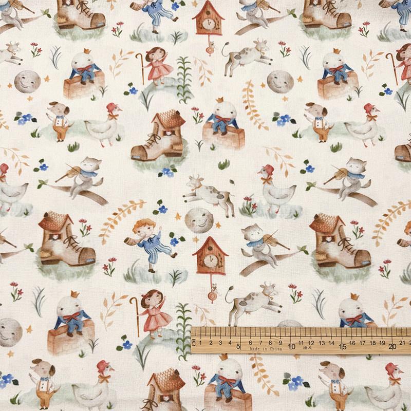 0.5m/1m/2m Cartoon Fairy Tale Printed Encrypted Cotton Linen Fabric for Tablecloths Curtains Sofa Covers Handmade DIY Fabrics