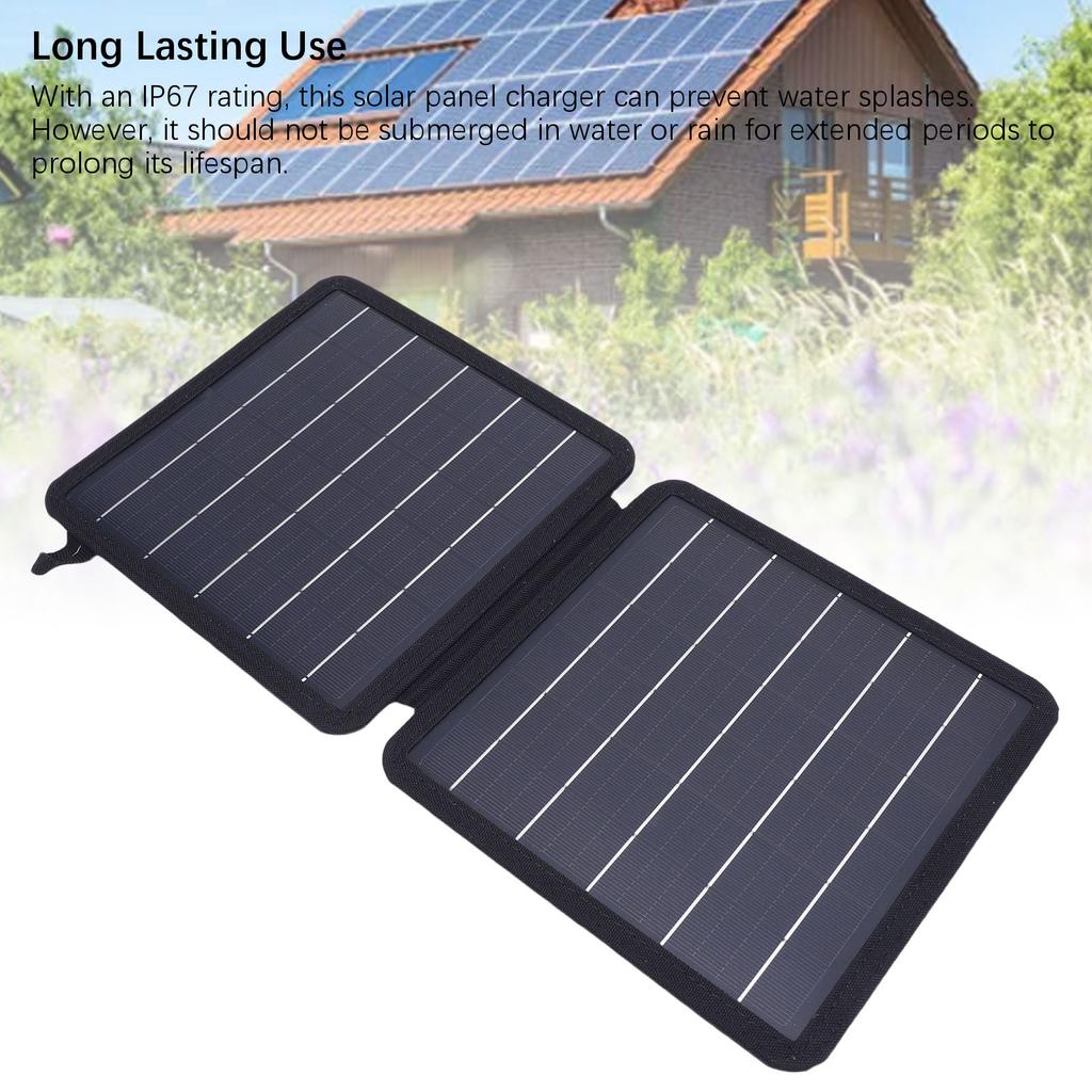 10W Przenośna Ładowarka Solarna 5V Monokrystaliczny Składany Panel Solarny z Wyjściami USB C USB A Kompatybilna z Telefonem Komórkowym Tabletem IP67 na Kemping Wędrówki