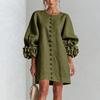 Autumn 3D Floral Long Sleeve Short Dress with Decorative Buttons