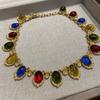 Brass Plated Real Gold Color Retention Retro Color Oval Glazed Necklace Female Bohemian Jewelry Sweater Chain