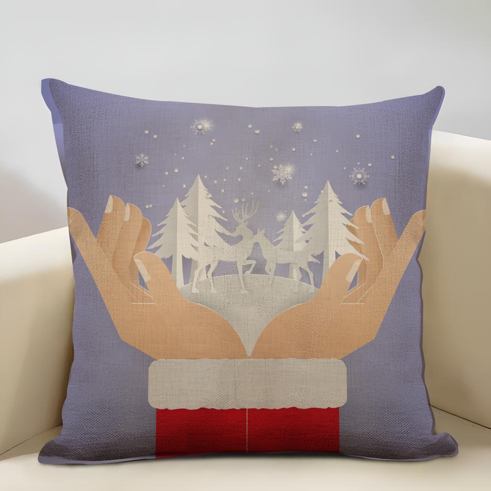 Niedlicher Weihnachts-Kissenbezug Haushaltsdekoration Leinen Sofa-Kissenbezug: Hautfreundlich & Atmungsaktiv Mit Unsichtbarem Reißverschluss