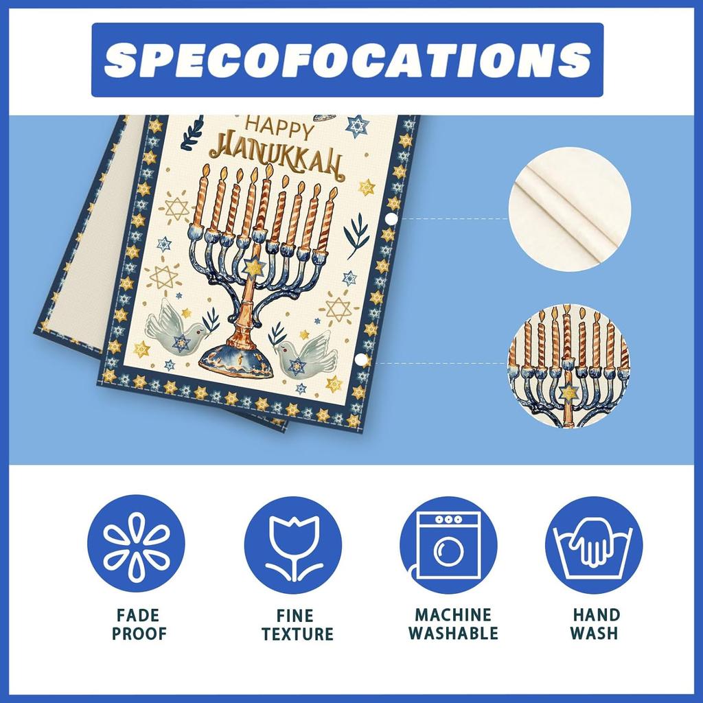 XCHI Happy Hanukkah Chanukah Menorah Six-Pointed Star Doves Table Runner Table Decoration for Party Home Kitchen Dining Holiday Decor 13x72 Inch