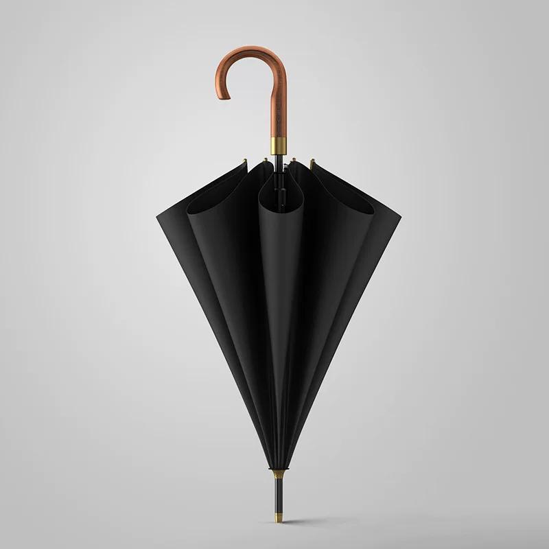 Styl Mori Retro Drewniany Uchwyt Automatyczny Parasol z Prostym Trzonkiem 8-Prętowy Solidny Odporny na Ulewy Jednokolorowy Parasol z Długim Uchwytem Męski Bardzo Duży