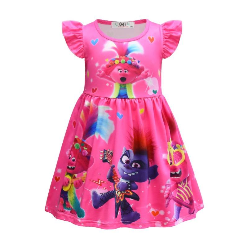 

Сукня Троля для дівчинки Сукня з рукавами-крильцями Модна сукня з мультяшним принтом персонажа анімаційного фільму Мила повсякденна сукня 140