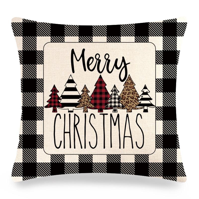 Christmas checkered pine theme Digital printing short plush pillow covers for car sofa office cushion cover home goods 60x60cm