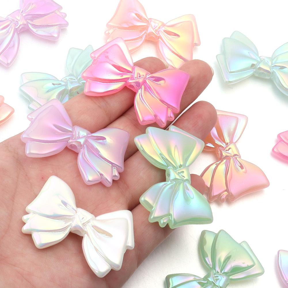 10pcs Bow Acrylic Beads 43x30mm Jelly Color Shiny Loose Spacer Beads For Jewelry Making DIY Bracelets Necklace Keychain Supplies
