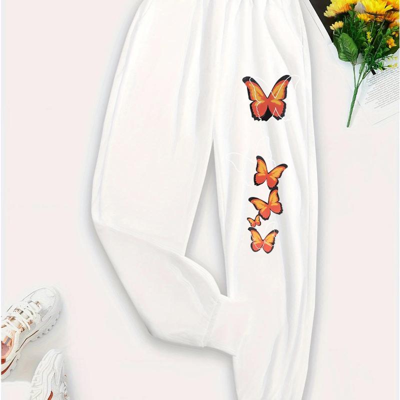 Withered Leaf Butterfly Printing Casual Versatile Women Pant Trendy Hip Hop Trousers With Drawstring Pockets Sweatpants Female