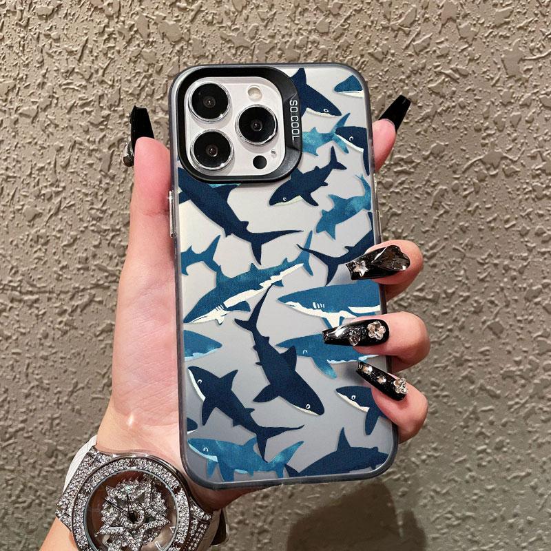 Ocean Shark In Groups Laser Phone Case For IPhone 13 11 12 Pro Max Mini 16 15 14 Pro Max Plus Shockproof Protective Back Covers
