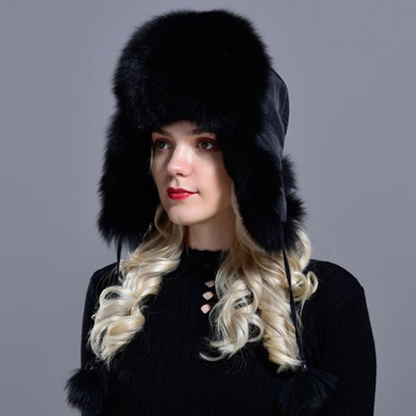 Woman Natural Raccoon Fox Fur Bomber Hats Fluffy Winter Warm Windproof Russian Earflaps Trapper Hat