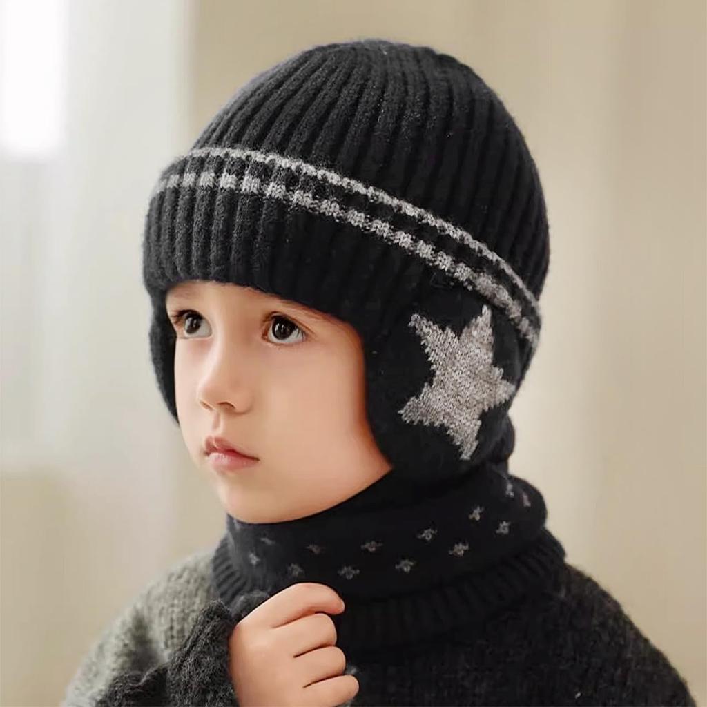 Knit Hat for with Earmuffs and Neck Knit Cold Perfect for and Outdoor Ages 9 Months 7 Available in Black and 3 Colors [RUIXIA1] Boys, Baby, Warmer,