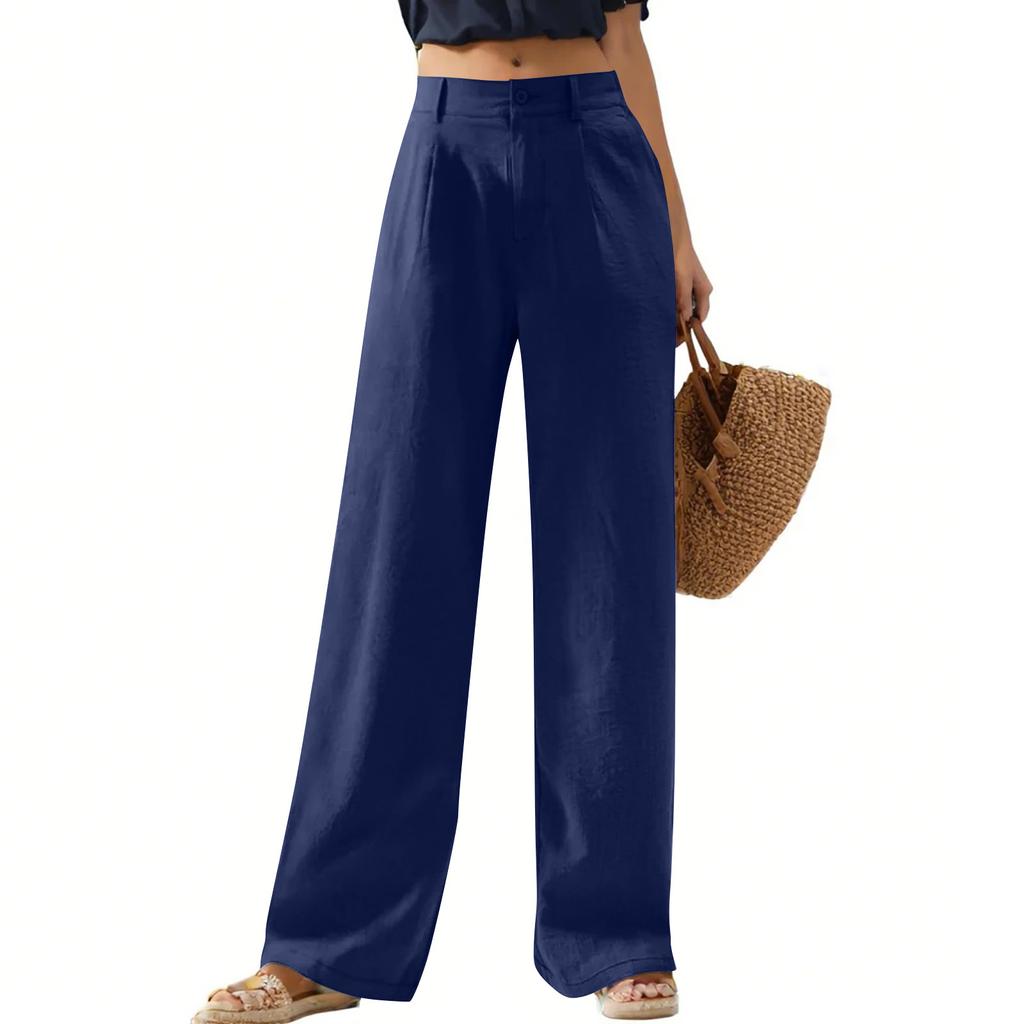 Womens Casual Wide Leg Pants High Waisted Button Down Straight Long Trousers Palazzo Pants