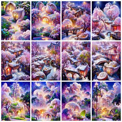 Full Square/round Diamond Painting Castle Tree Home Decor Embroidery Mosaic Fantasy Landscape Crystal Craft Kit