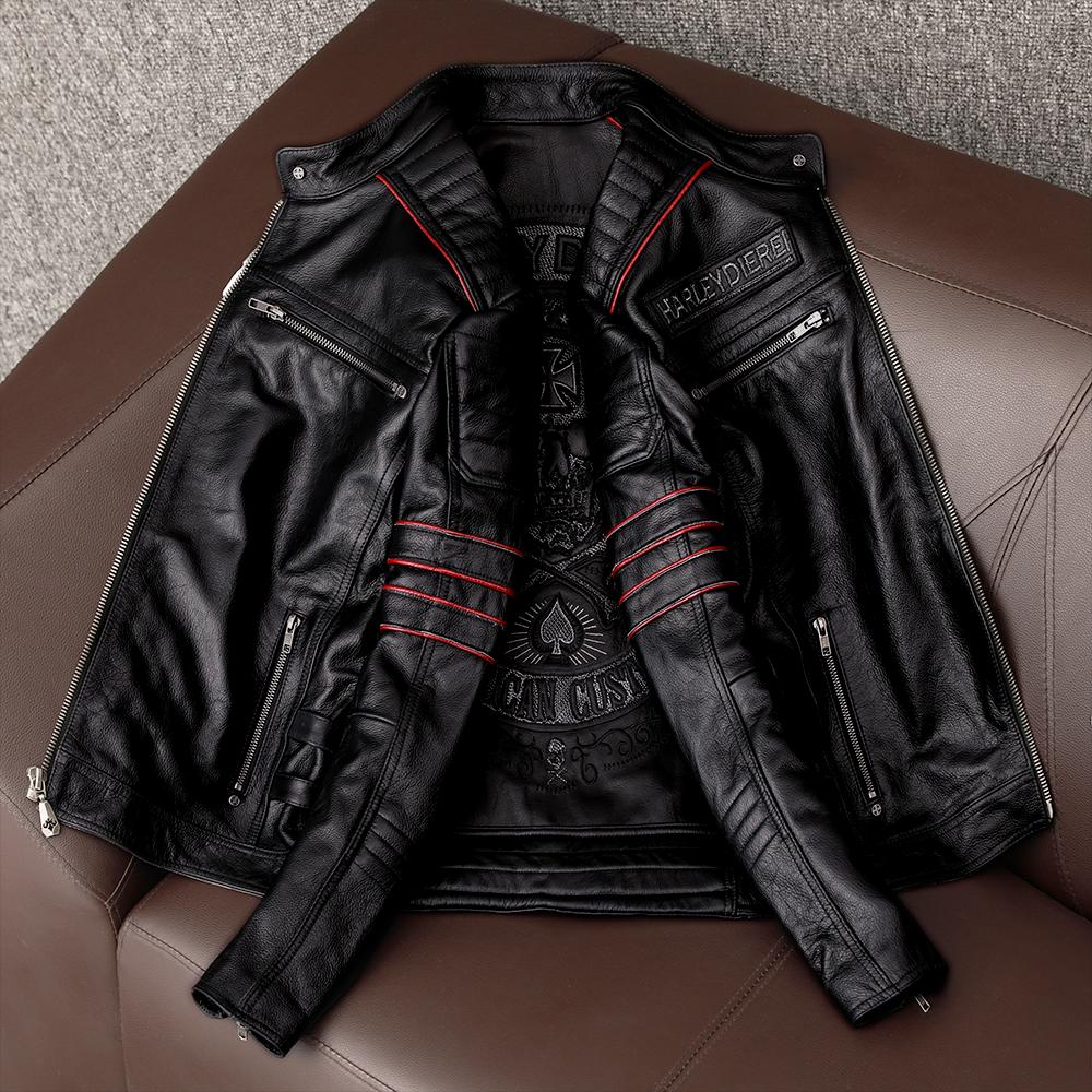 Genuine Cowhide Leather Jacket Men Biker Motorcycle Riding Fashion Jacket