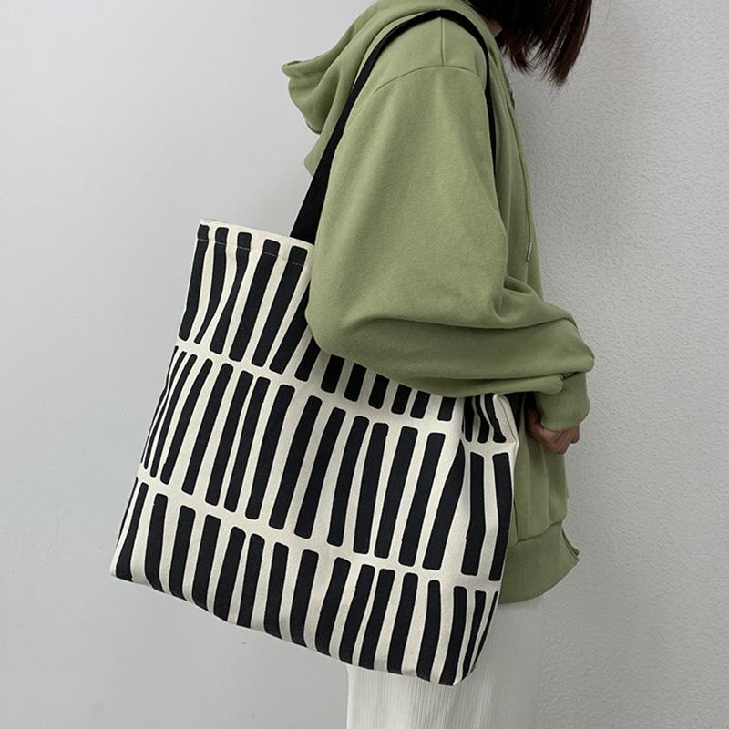 

Женская эко-сумка на плечо, большая парусиновая сумка для покупок в полоску на молнии, многоразовая