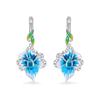 Huitan Handmade Blue Flower Drop Earrings for Women Creative Enamel Design Aesthetic Female Ear Accessories Party Trendy Zircon