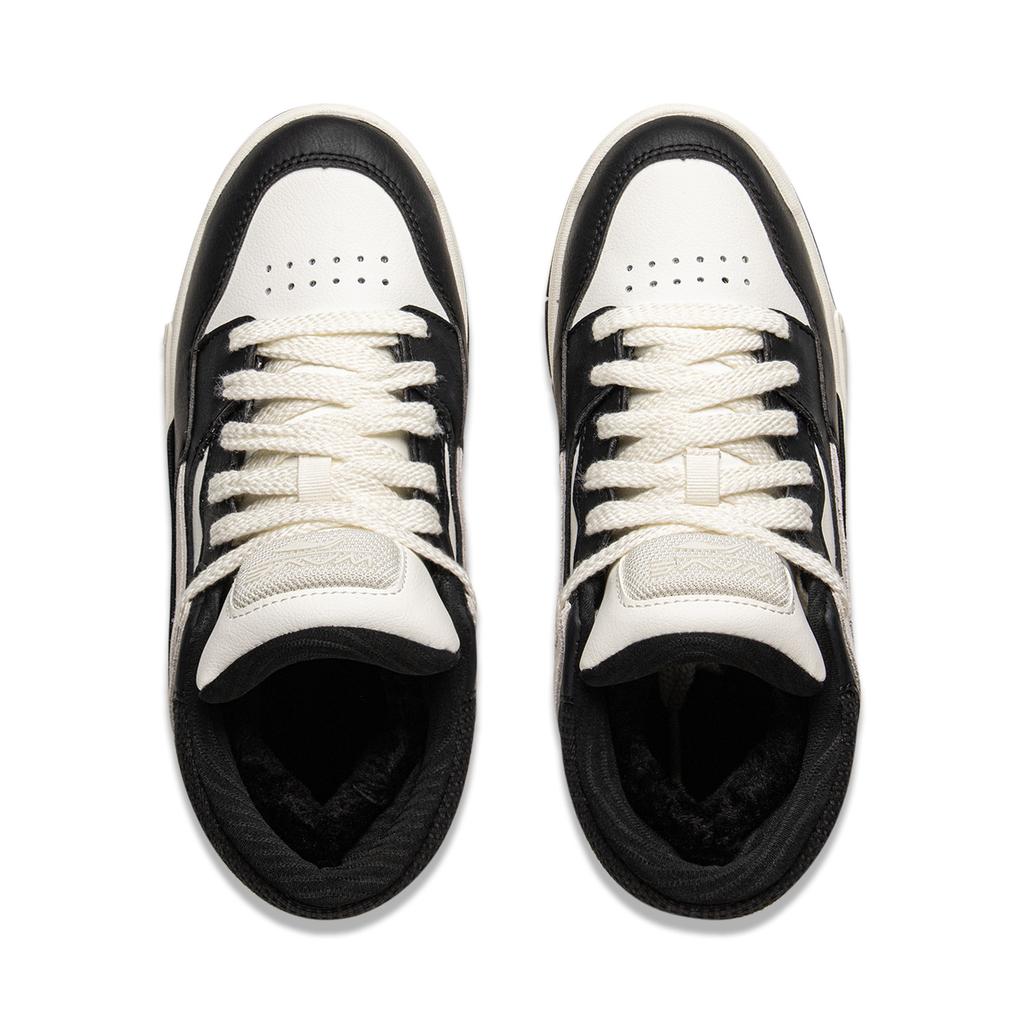 Li Ning Wave MID FLEECE Thermal Slip Resistant And Abrasion Resistant Mid top Skateboard Shoes Women's Black White AGCU160-2