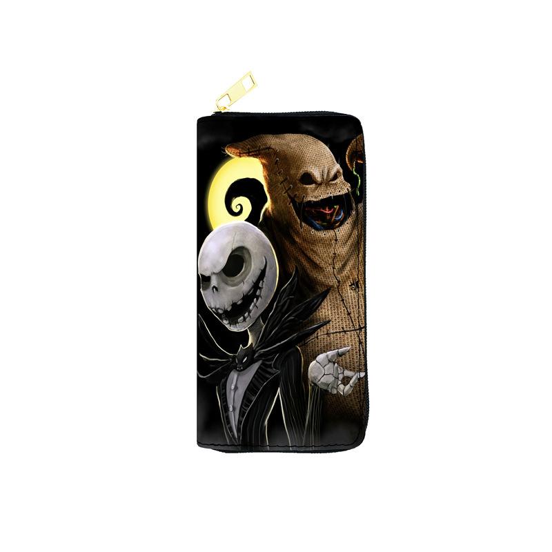 Nightmare Before Christmas PU Wallet for Women Long Zip Clutch Purse Makeup Bag Jack Skellington Print 3pcs