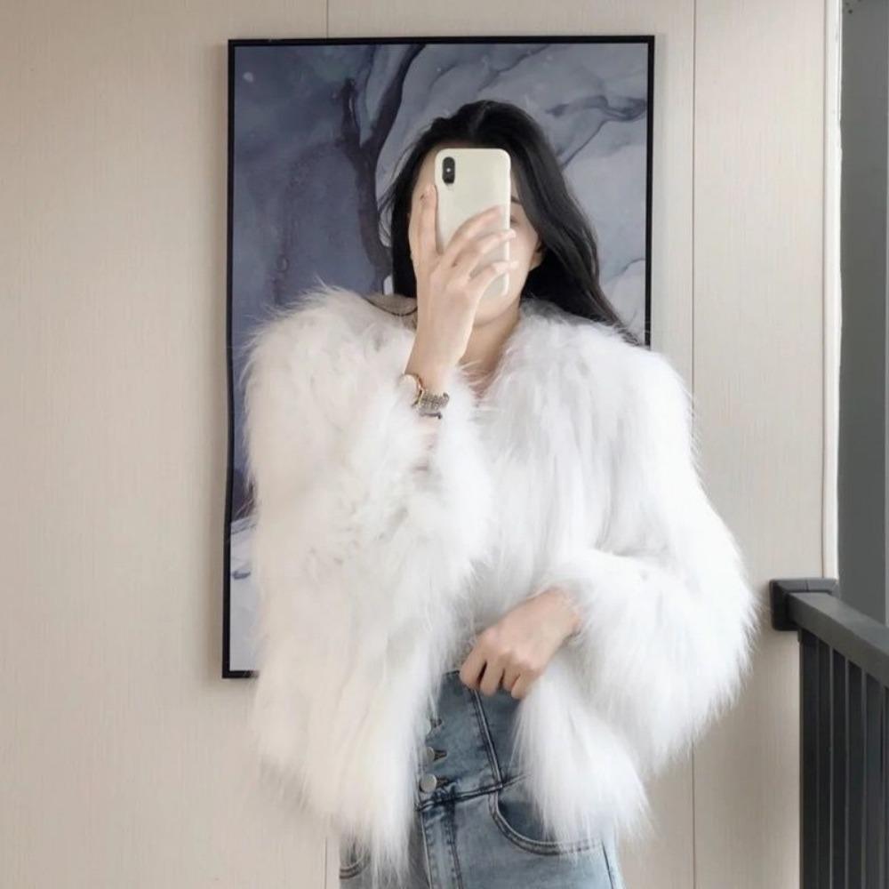 Winter New Imitation Raccoon Fur Coat Female Fox Hair Young Short Small Internet Celebrity Woven Imitation Fur Coat