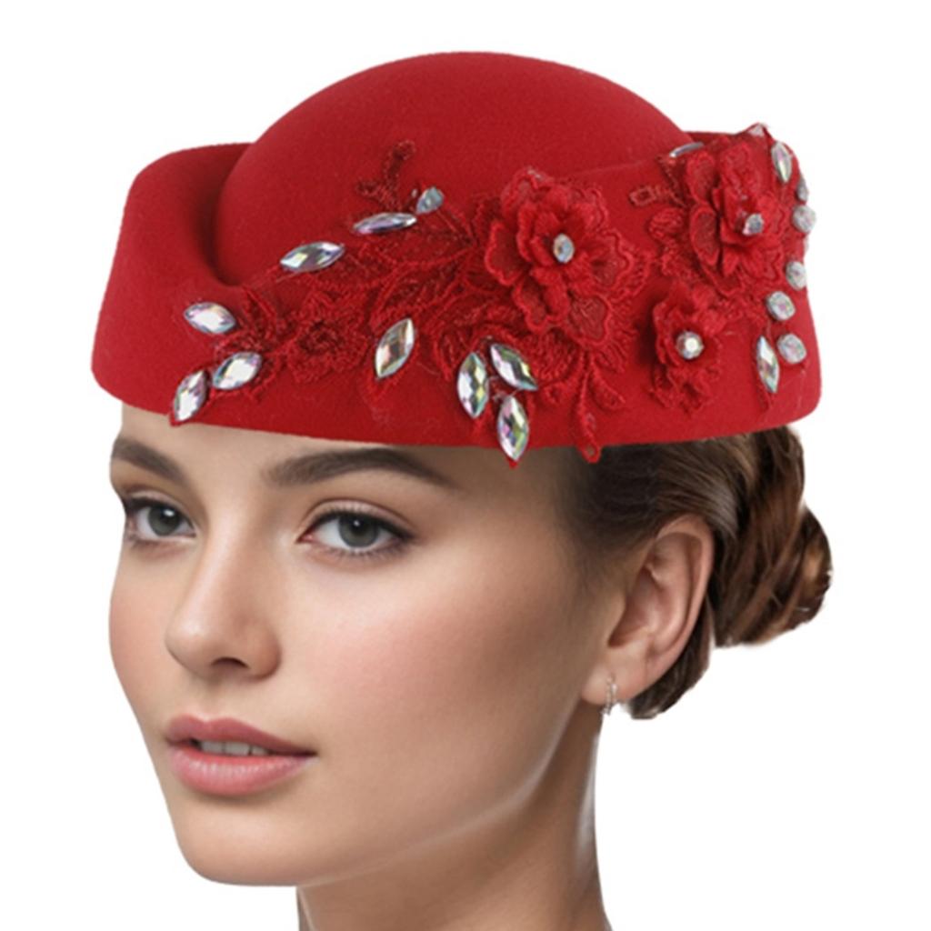 Rhinestone Flower Fascinator Hat for Teaparty Cocktail Party Female Pillbox Hat Roleplay Bowler Hat for Formal Occasion