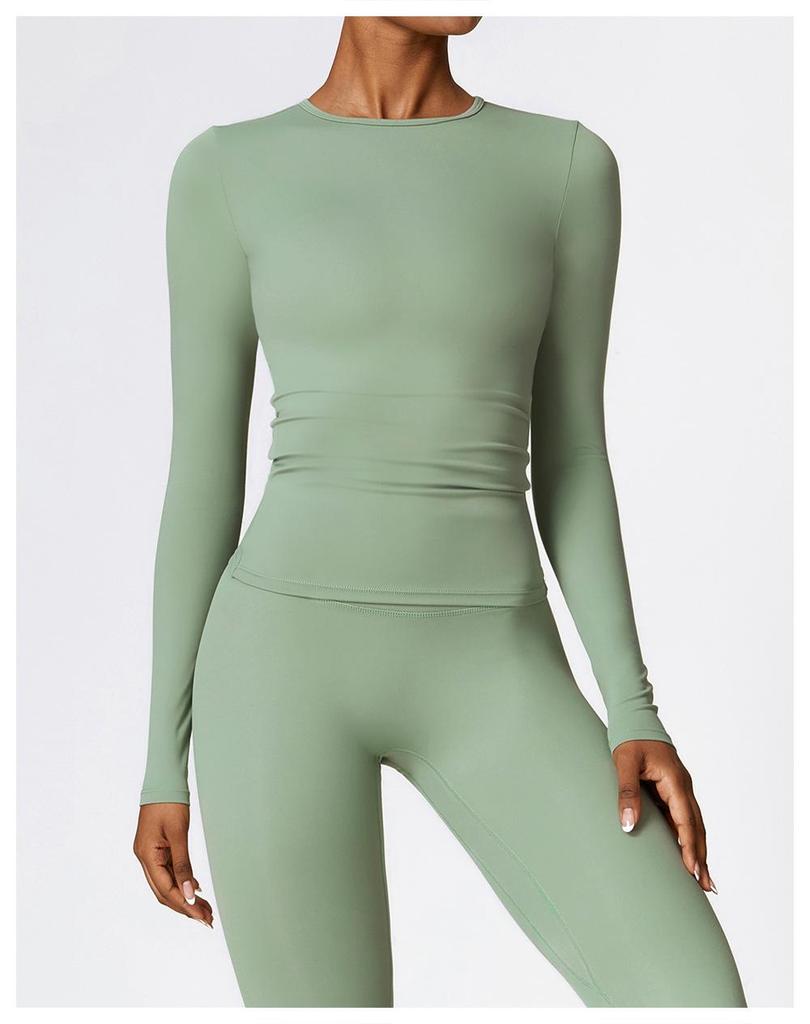 Damen Herbst/Winter Gebürstetes Langarm Yoga Set mit Elastischen Tights