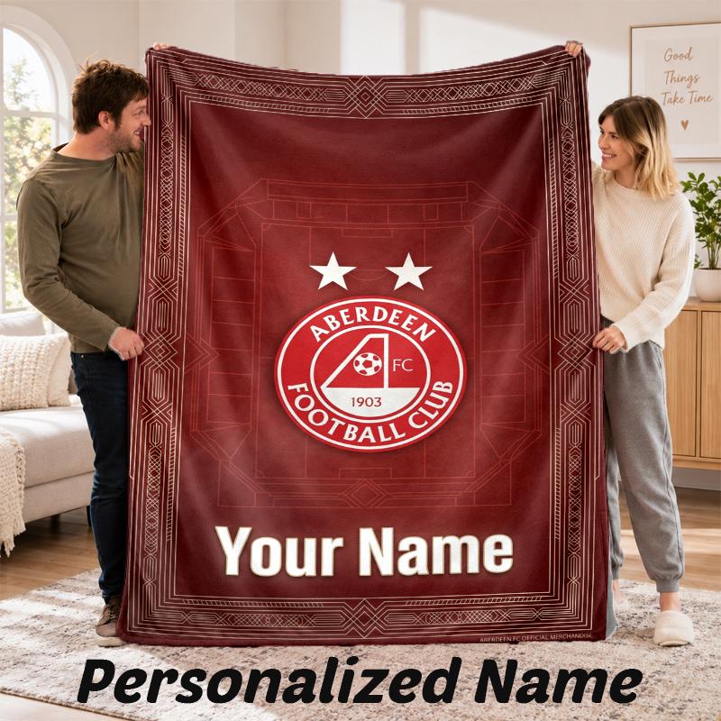 Aberdeen FC Personalized Flannel Blanket Custom Name Text Soft Throw Blanket Home Decor