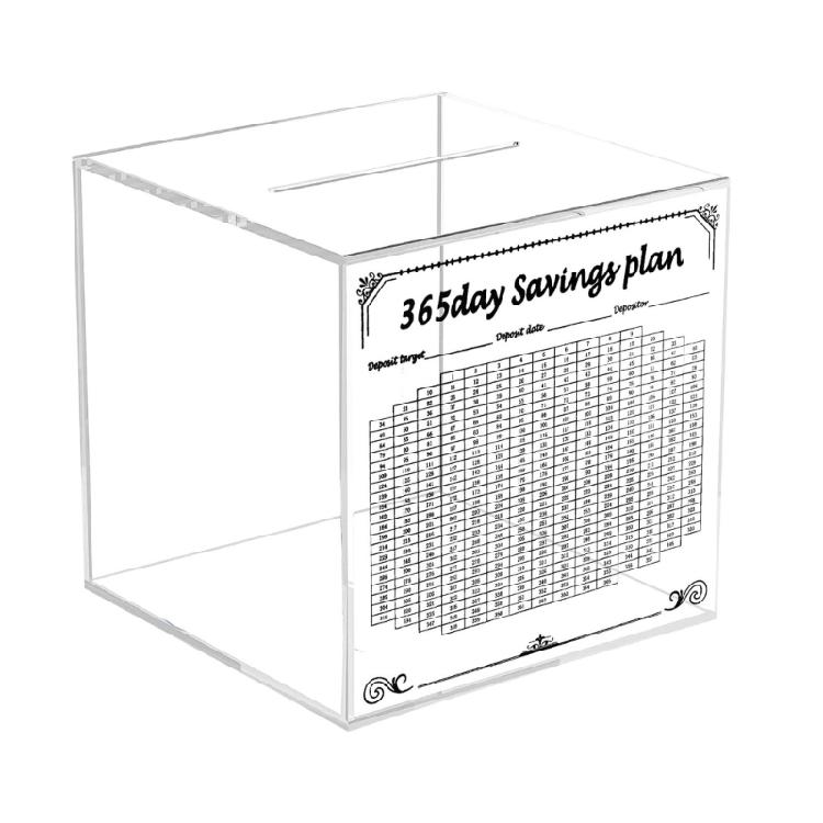 

Elegant Square Shape Piggy Banks 365 Day Clear Acrylic Money Box Cash and Coin Collection Jar For Daily Saving Gift 1