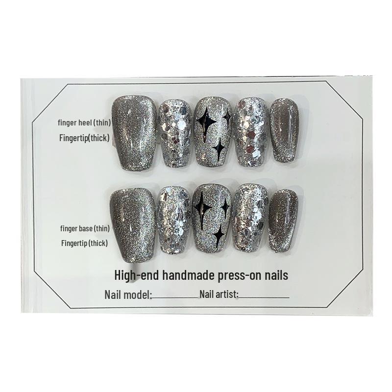 High-End Glitter Cat Eye Gel Press-On Nails - Skin-Tone Flattering False Nail Tips
