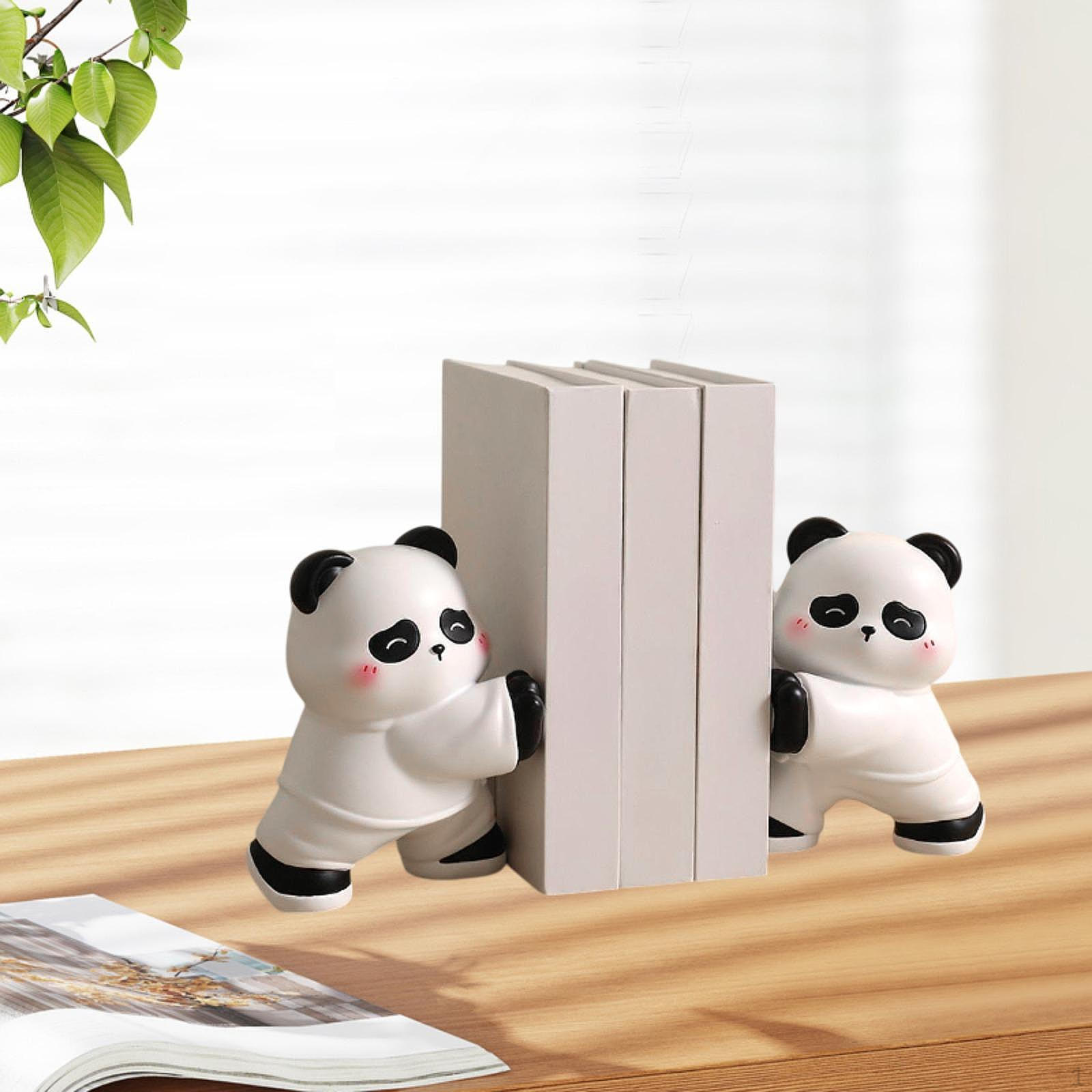 

2 Pieces Panda Bookends Book Shelf Holder Resin Ornament for Shelves Decorative Stopper Gifts