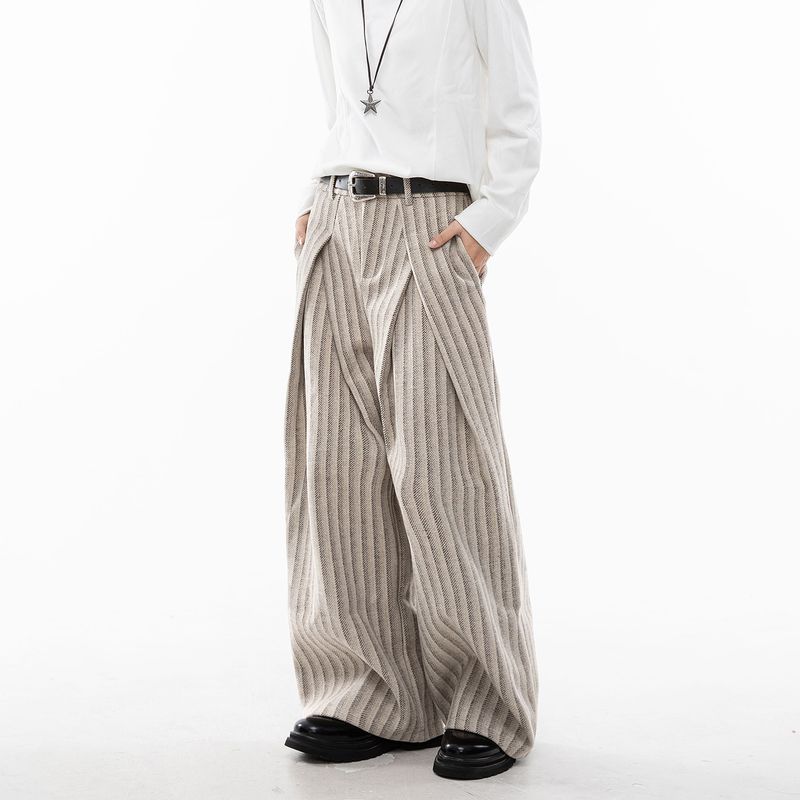 Dream Made Old Money Style Pleated Striped Woolen Trousers Men's Straight Loose Wide-Leg Pants Spring and Autumn Trousers