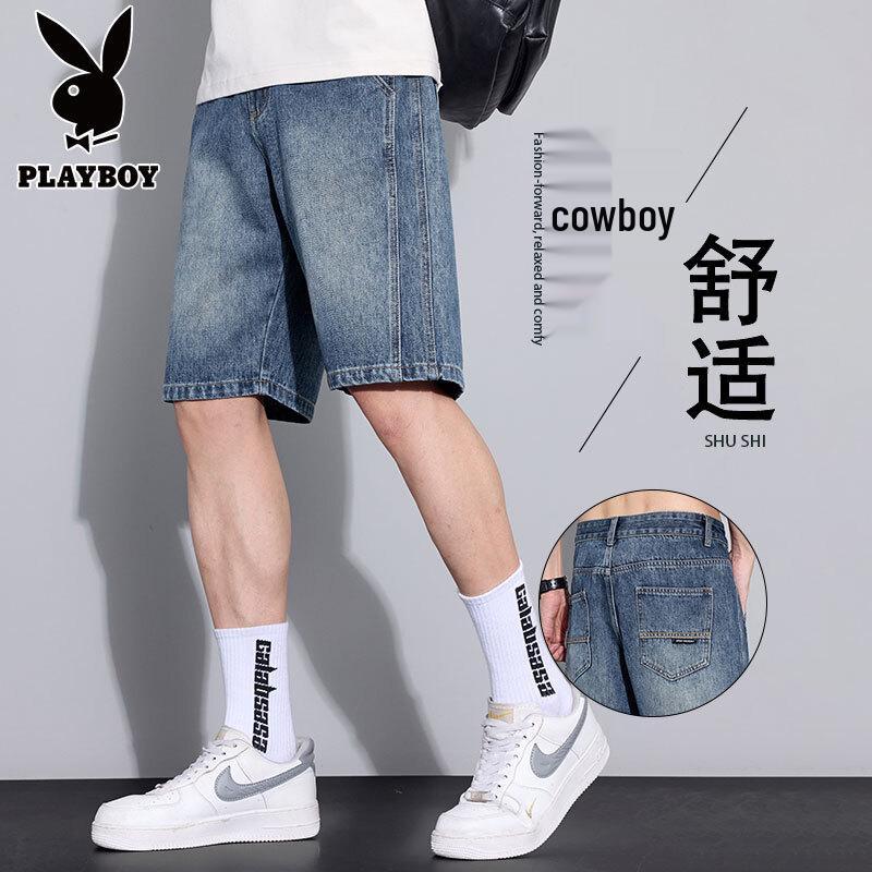 PLAYBOY Men s Retro Straight-Leg Denim Shorts 32