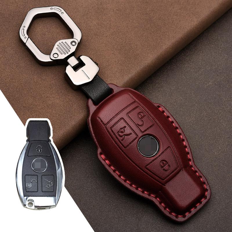 Genuine Leather Car Key Case Cover for Mercedes-Benz W203 W210 W211 Amg W204 C E S Cls Clk Cla Slk Classe Smart Car Keychain