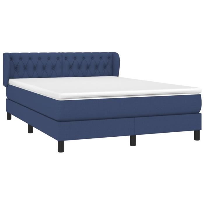 3126483 vidaXL Lit à sommier tapissier avec matelas Bleu 140x190 cm Tissu
