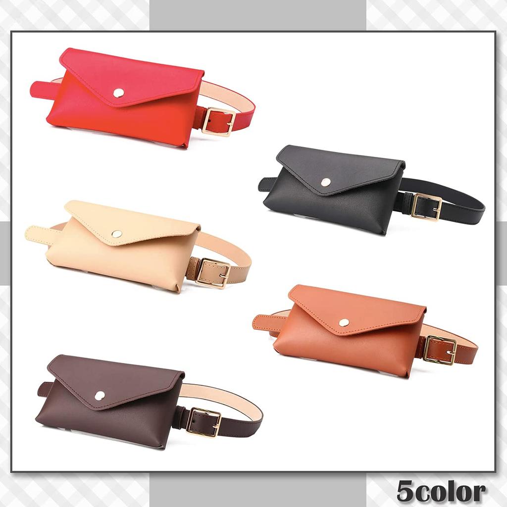 CHROME CRANE Leather Belt Waist with PU Cute BLT041 Women's Bag/Pouch Lining, 2-Way Design, (01.Black)