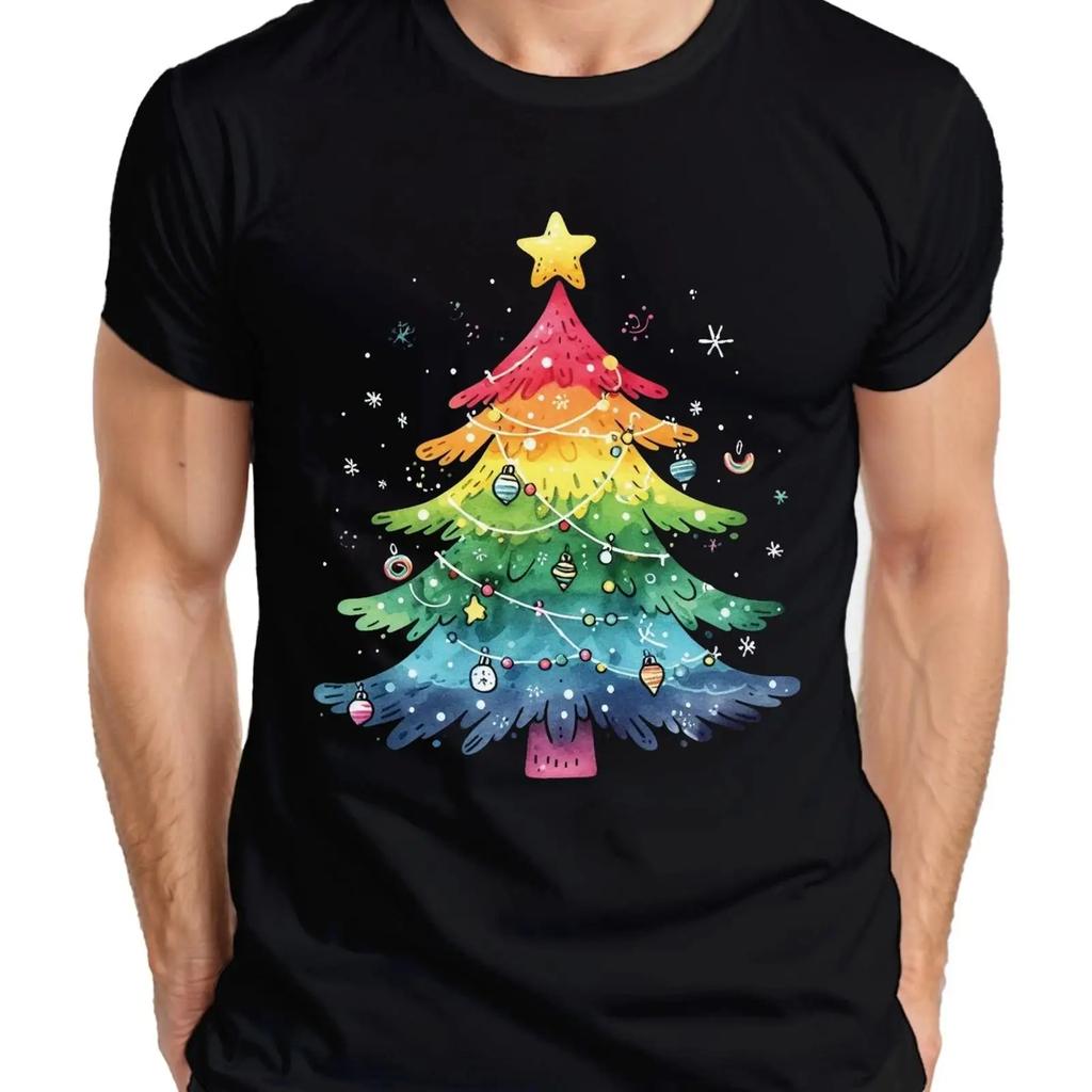 LGBTQ Christmas Tree Unisexs T Shirt vintage Washed Top For Everyday Wear graphic Casual Soft Stylish homme Versatile Unisex