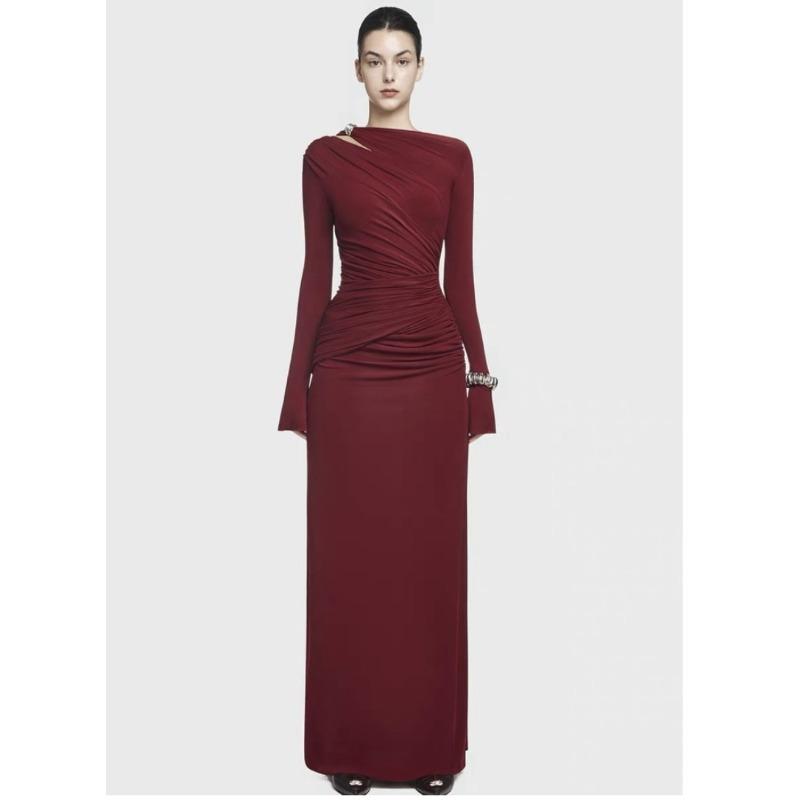 Herbst Neue Mode Temperament Langarm Elegant Falten Taille High-End Kleid